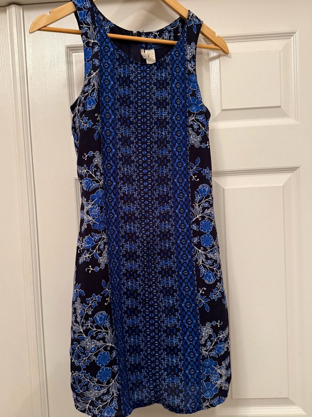 Japna Shift Dress Womens Small Blue Floral Geometric Sleeveless Mini Zip Back